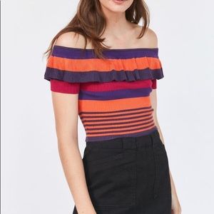 Urban Outfitters Striped Off the Shoulder Crop Top